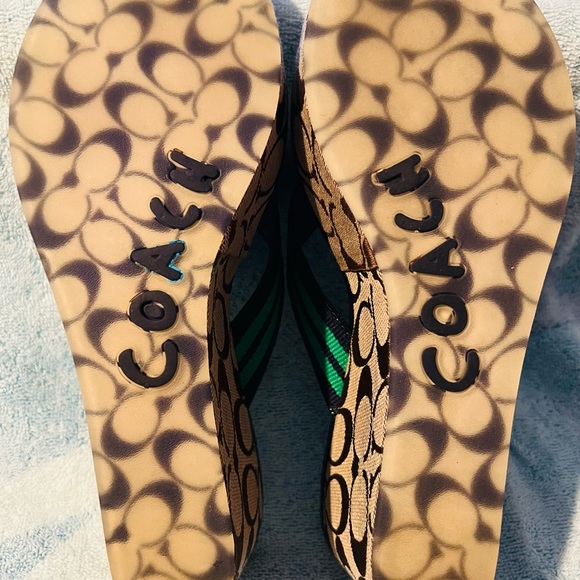 Coach Gabriela Green Stripe Webb Platform Wedge Sandals Preowned. - Picture 3 of 5